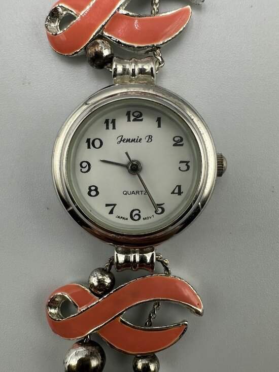 Vintage Jennie B Watch Breast Cancer Awareness Ribbon Band Silver Pink Works main image 13